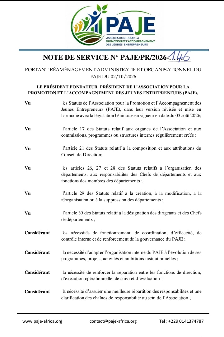 NOTE DE SERVICE
